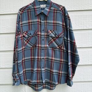 Vintage Sears Roebuck And Co Wool‎ Blend Flannel Men's Large Tall Blue